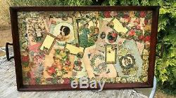 Antique Vintage Retro Beautiful Wooden Serving Tray With Glass Top