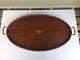 Antique Vintage Victorian Inlaid Mahogany Oval Butler Serving Tray 24