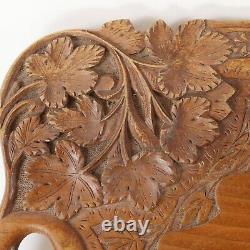 Antique Vintage Walnut Wood Hand Carved Handled Serving Tray
