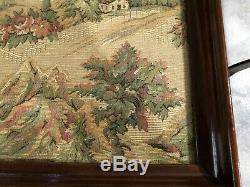 Antique Vintage Wooden Butlers Serving Dinner/tea Tray Glass Top With Tapestry