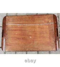 Antique Vintage Wooden Large Tray Serving & Butterfly Wing Inlaid Colored 21