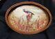 Antique Wicker, Wood, Glass Oval Serving Tray Basket Flowers Feathers Bluejay