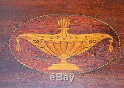 Antique Wood Serving Tray Marquetry Inlaid Oil Lamp