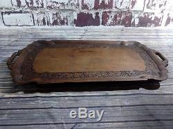 Antique Wooden Carved Ornate Serving Servants Butlers Tea Coffee Snack Tray