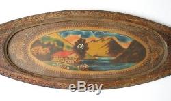 Antique Wooden Coffee Tea Serving Tray With Glass