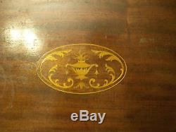 Antique Wooden Handled Serving Tray Large Oval 25x15 Inlaid Victorian Design