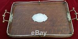 Antique Wooden Serving Tray Butler Drinks with epns gallery. Large 21 L x 14 W