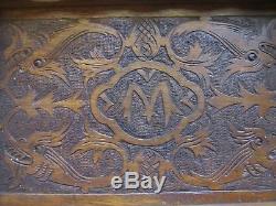 Antique Wooden Serving Tray Mahogany CARVED DRAGONS