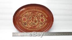 Antique Wooden Straw Stick Woven Lacquered Serving Tray Southern Deccan Plate