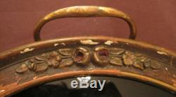 Antique hand carved made wood sterling bronze serving dish tray platter 1800's