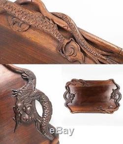 Antique to Vintage early 1900s Hand Carved Teak Dragon Serving Tray, 21 x 13