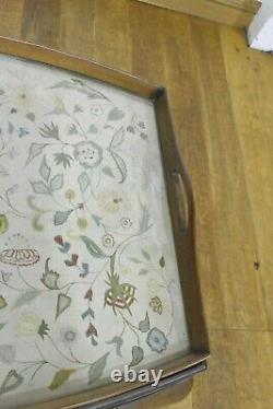 Antique vintage pretty embroidered serving tray top coffee table