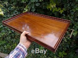 Antique vintage very serving large wooden tray with brass handles