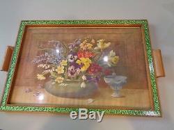 Art Deco Drinks Tray Serving Tray Wood /glass Green Spring Time Flowers Tea