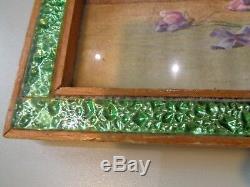 Art Deco Drinks Tray Serving Tray Wood /glass Green Spring Time Flowers Tea