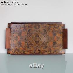 Art Deco inlayed geometric design wooden serving tray platter