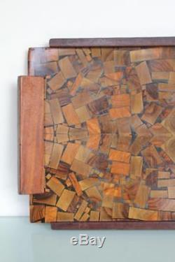 Art Deco inlayed geometric design wooden serving tray platter
