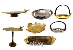 Assorted Lot 10pc Metal platters wooden tray bird platter tray serving bowl gift