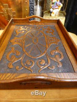BEAUTIFUL Antique Arts & Crafts Large Oak Carved Butlers Serving TEA TRAY Treen