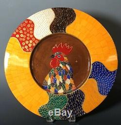 BIBI LEON HANDCRAFTED ROUND WOOD SERVING TRAY CHARGER Chicken Dominican Republic