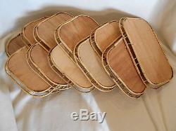 Bamboo Rattan Woven Breakfast Serving Trays 19 X 13 Set of 11 Tiki Wicker Wood