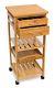 Bamboo Space Saving Cart Kitchen Bathroom Rolling 2 Drawers Serving Tray Narrow