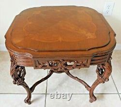 Beautiful Antique/Vtg Carved Mahogany Wood Serving Tray Side/End Accent Table