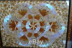 Beautiful Art Deco Iridescent Butterfly Wing Wood Serving Tray Inlay Border
