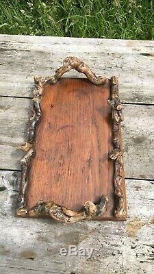Beautiful Vintage Handmade Wooden Serving Tray With Wooden Handles