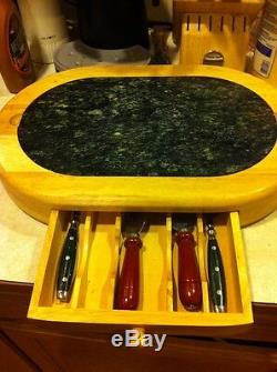 Beautiful Wood Marble Cheese Cutting Board Serving Tray 4 Pc Tool Set FREE SHIP