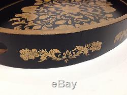 Beautiful Wood Toile Serving Tray Black Gold Large 27 x 18 x 3