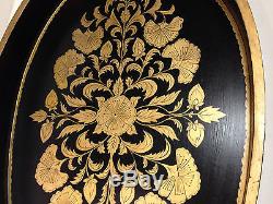 Beautiful Wood Toile Serving Tray Black Gold Large 27 x 18 x 3