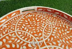 Beautiful handmade Luxurious bone inlay Floral Pattern round wooden serving tray
