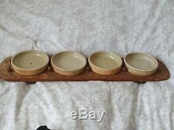 Bernard Leach Pottery, St Ives Stoneware serving dishes on wood tray