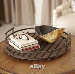 Birch Lane Slatted Wood Decorative Serving Tray Table Decor in Brown Metal Wood