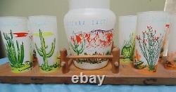 Blakely Gas and Oil Cactus 8 Glasses Pitcher and Wooden Serving Tray
