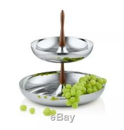 Blomus Diola 2 Tiered Serving Tray Polished Stainless Steel Walnut Wood (AC1)