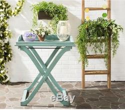 Blue Wood Serving Tray Table Food Organizer Planter Stand Home Outdoor Furniture