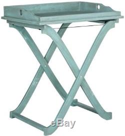 Blue Wood Serving Tray Table Food Organizer Planter Stand Home Outdoor Furniture