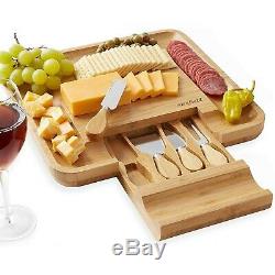 Board Bamboo Cheese Cutlery Wood Serving Charcuterie Tray Platter Slide Drawer