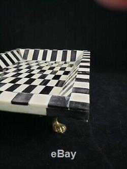 Bone Horn Inlay Centerpiece Wooden Indian Serving Tray Black & White Abstract
