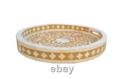 Bone Inlay Floral Pattern Serving Tray Kitchen Platter Home Decor