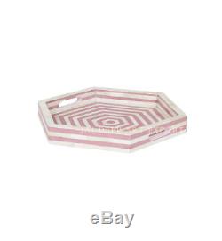 Bone Inlay Pink Hexagon Handmade Vintage Wooden Indian Tray