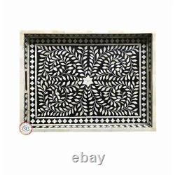 Bone Inlay Serving Tray Vintage Inspired Design with Handles Handmade in India