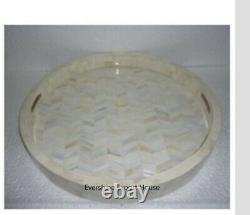 Bone Inlay Tray, Hand made Round Trays, Wooden serving trays