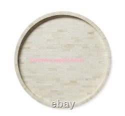 Bone Inlay Tray, Hand made Round Trays, Wooden serving trays