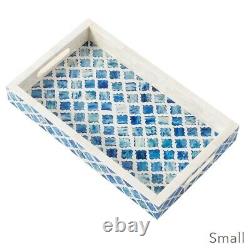 Bone Inlay Tray, Handmade Serving Tray, Kitchen Tray Home Décor Blue Color