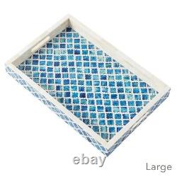 Bone Inlay Tray, Handmade Serving Tray, Kitchen Tray Home Décor Blue Color