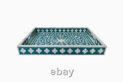 Bone Inlay Tray, Serving Tray Handmade Kitchen Tray Floral Pattern Home Décor
