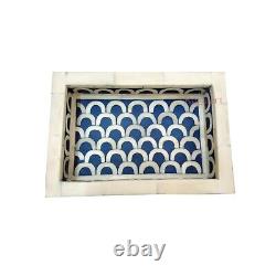 Bone Inlay Unique Pattern Serving Tray Kitchen Platter Home Decor Handcrafted
